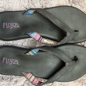 Flojos Women's Black Sandals with Multicolor Straps